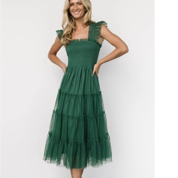 Baltic Born Emma Smocked Tulle Women's Dress In Emerald Size Large NWT - Picture 2 of 8
